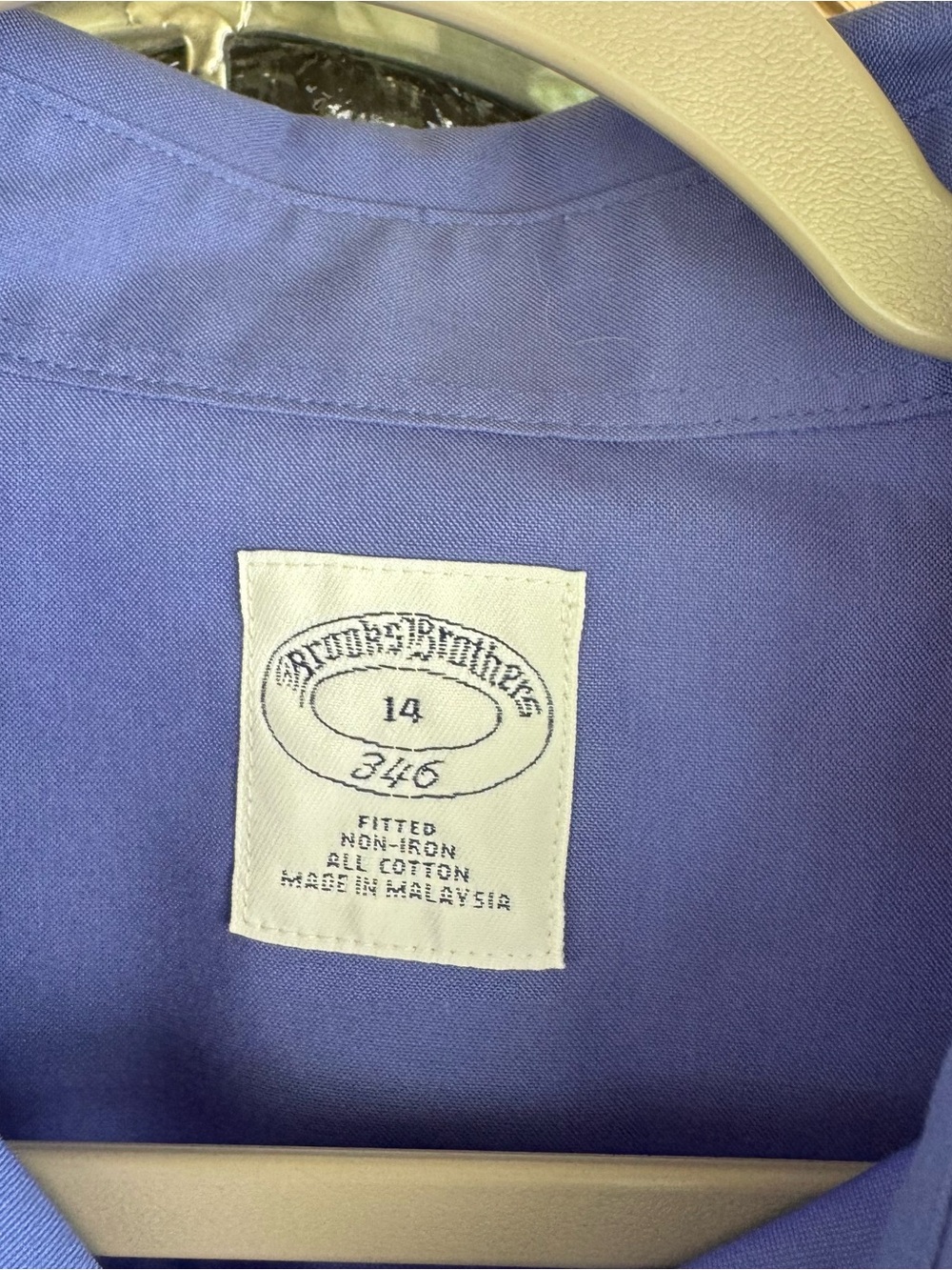 Brooks Brothers Periwinkle Blue Non-Iron Stretch Dress Shirt Size 14 - Picture 3 of 3